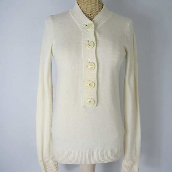 J Crew Womens Small Cream Ivory LS 100% Italian Cashmere Button Pullover Sweate - Picture 1 of 11